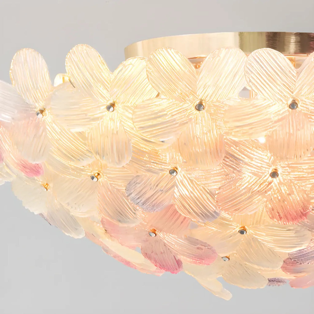 Modern Floral Glass Shade Round Gold Flush Ceiling Light