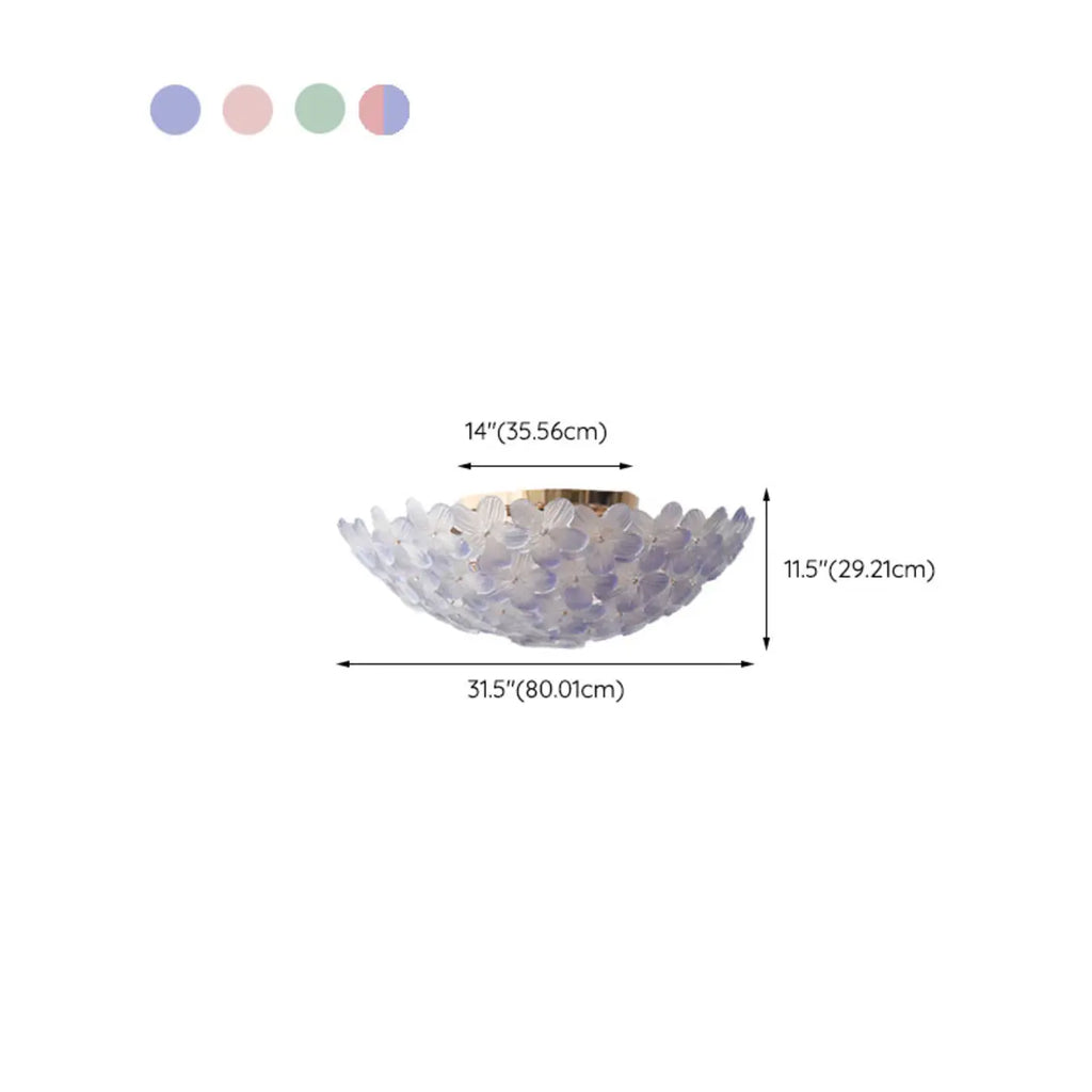 Modern Floral Glass Shade Round Gold Flush Ceiling Light