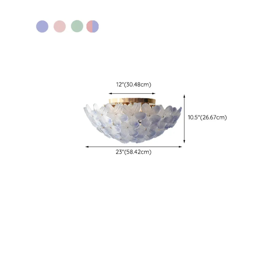 Modern Floral Glass Shade Round Gold Flush Ceiling Light