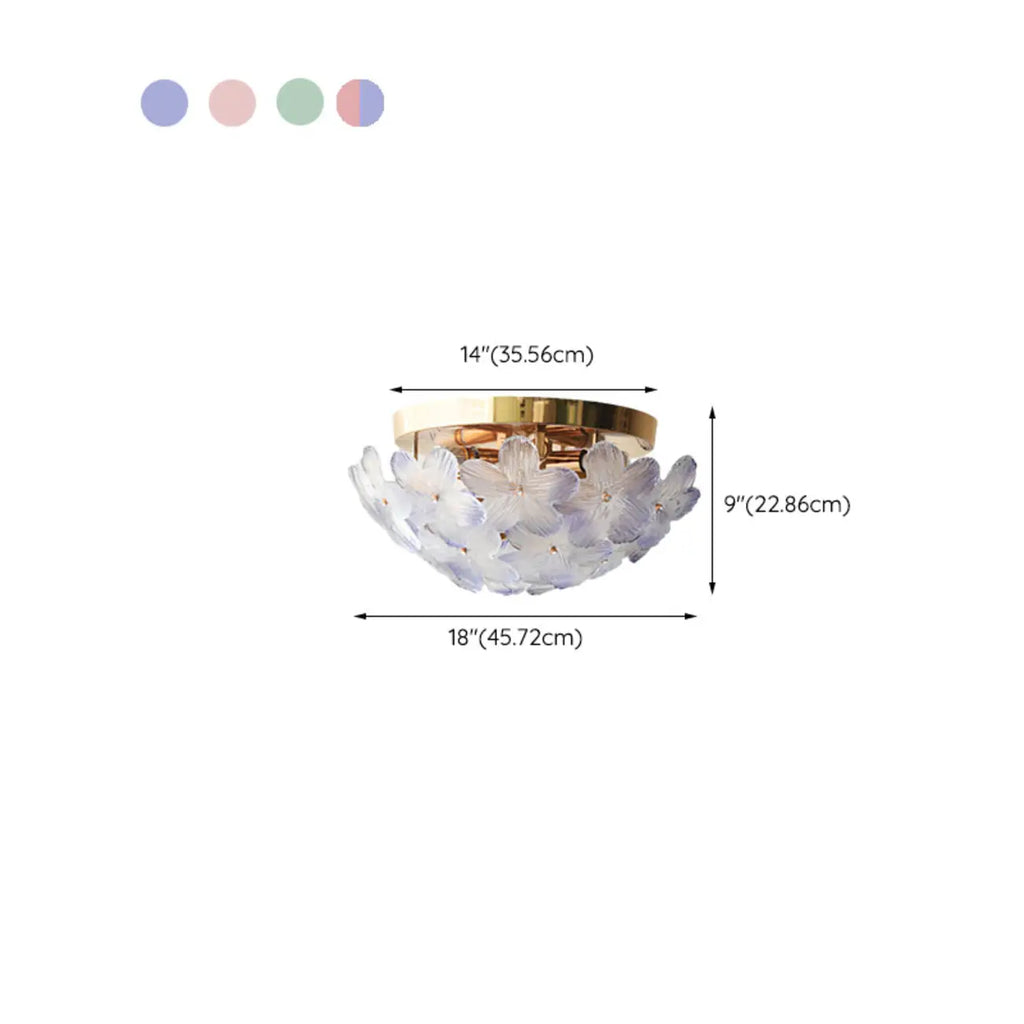 Modern Floral Glass Shade Round Gold Flush Ceiling Light