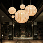 Oriental Beige Rattan Globe Pendant Light Fixture for Indoor