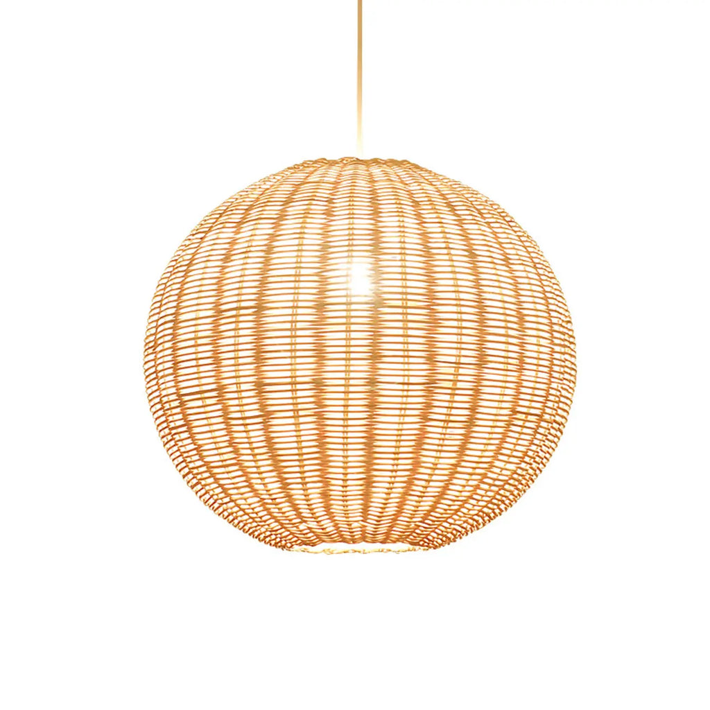 Oriental Beige Rattan Globe Pendant Light Fixture for Indoor