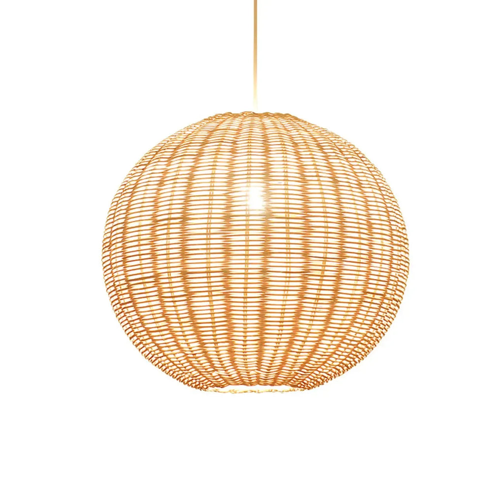 Oriental Beige Rattan Globe Pendant Light Fixture for Indoor