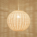 Oriental Beige Rattan Globe Pendant Light Fixture for Indoor