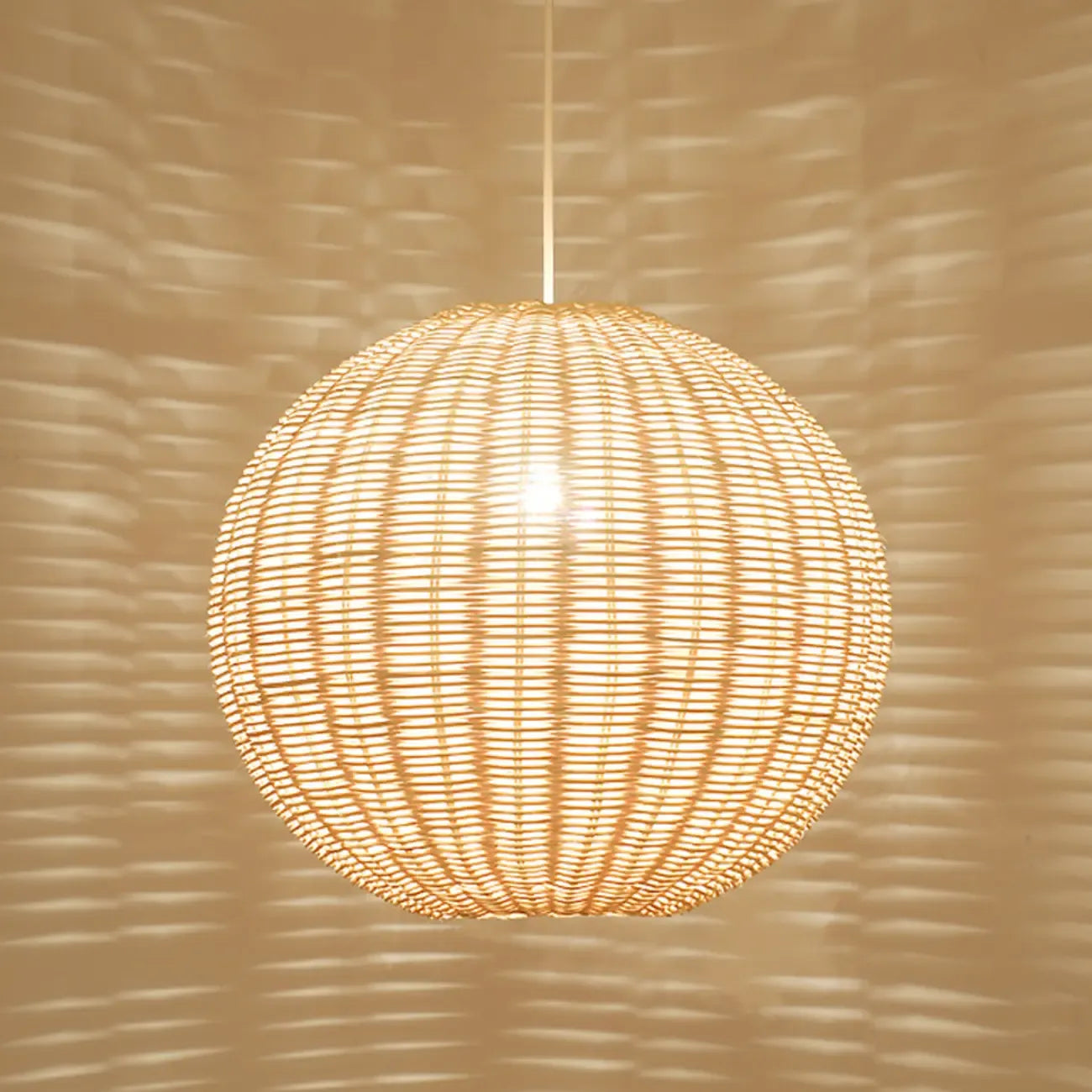 Oriental Beige Rattan Globe Pendant Light Fixture for Indoor