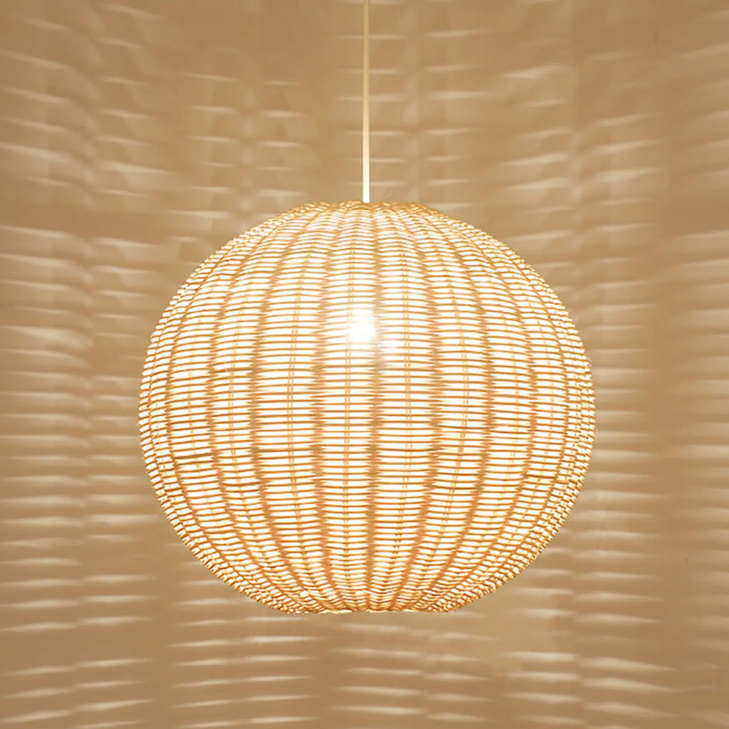 Oriental Beige Rattan Globe Pendant Light Fixture for Indoor