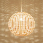 Oriental Beige Rattan Globe Pendant Light Fixture for Indoor