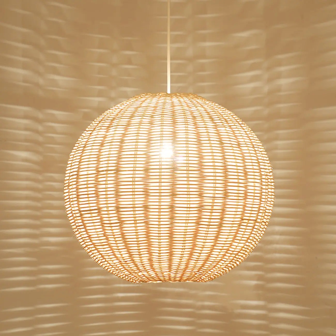 Oriental Beige Rattan Globe Pendant Light Fixture for Indoor