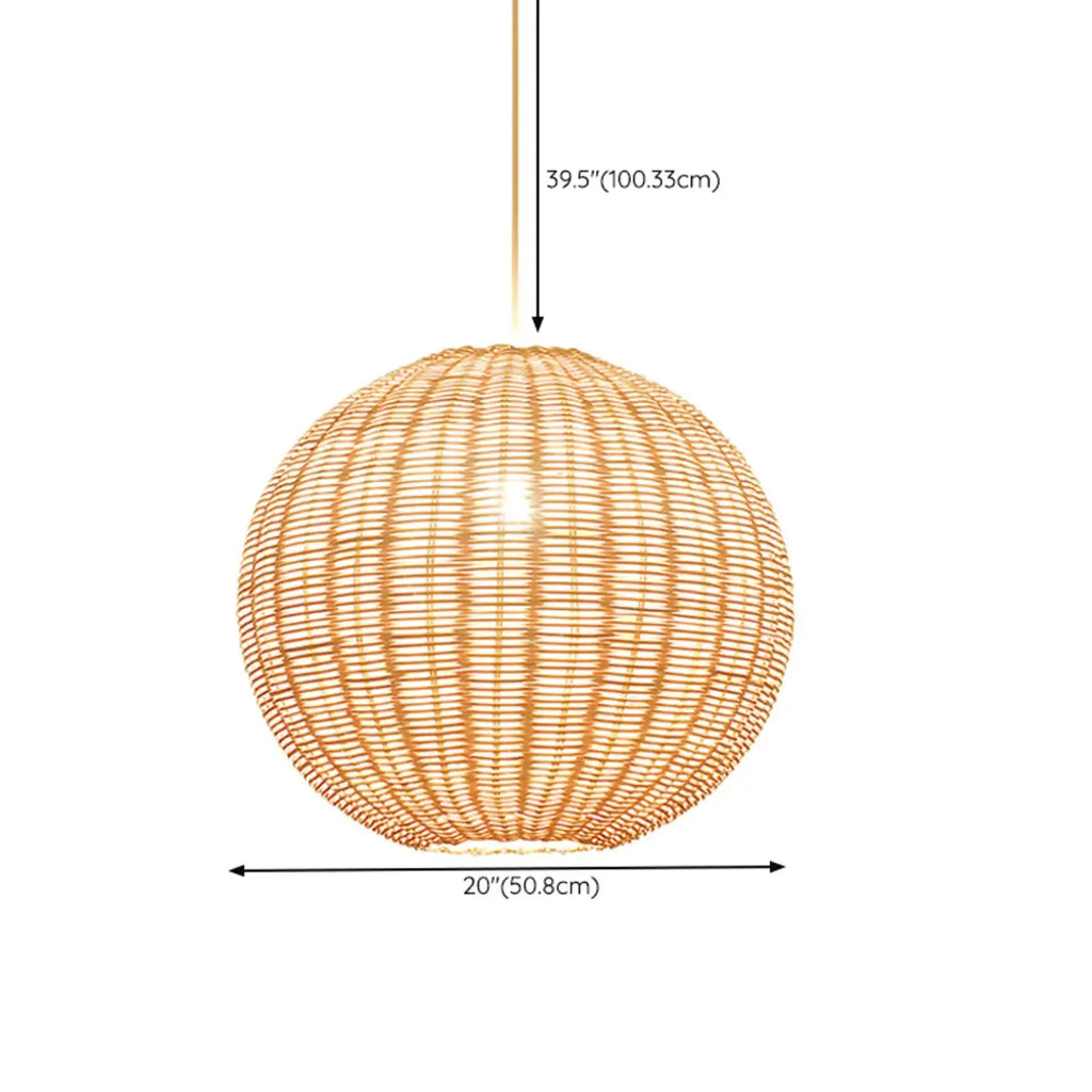 Oriental Beige Rattan Globe Pendant Light Fixture for Indoor