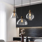 Old School Hardwired Globe/Barrel/Warehouse Clear Glass Pendant for Indoor with Grey/Translucent/Amber Vitreous Shade