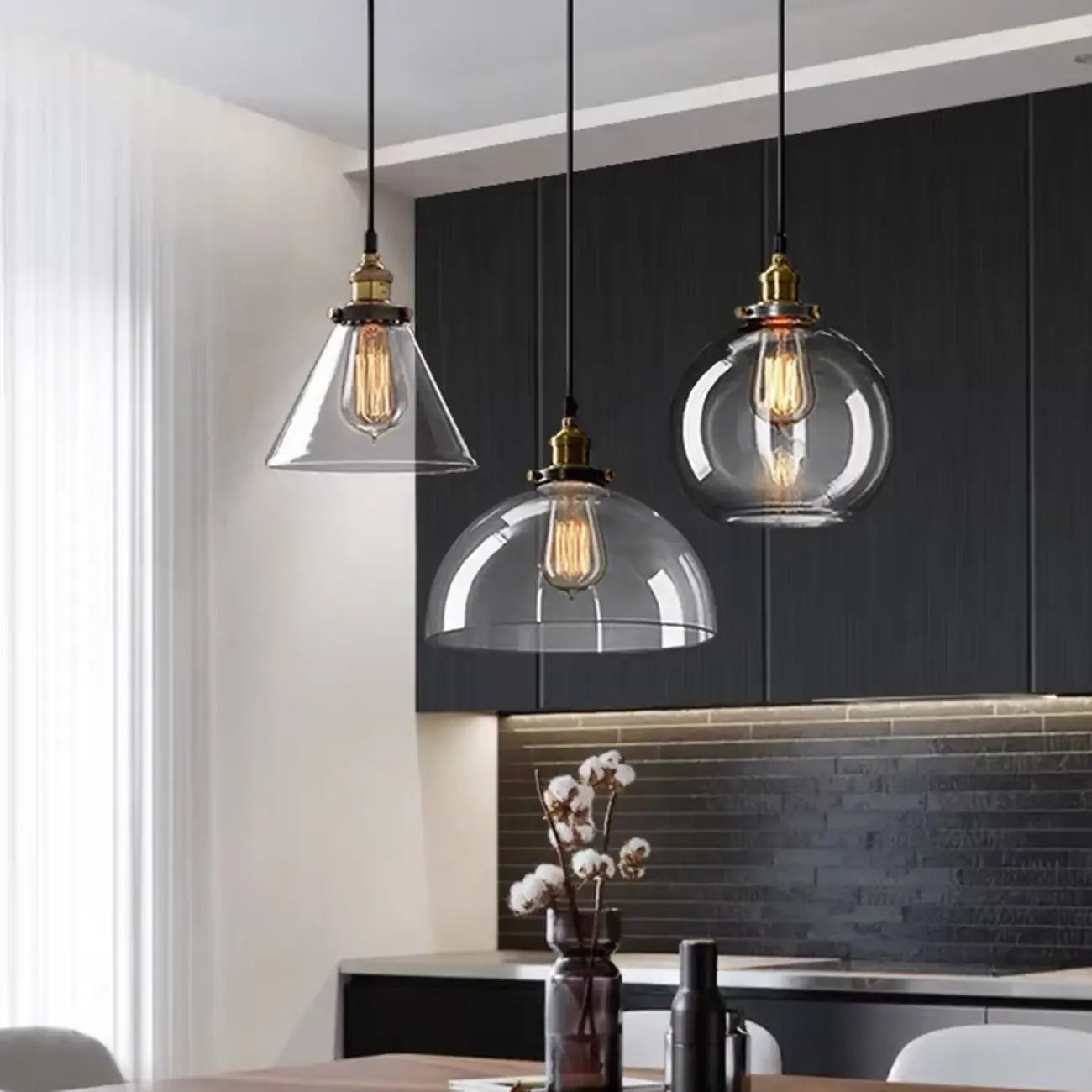 Old School Hardwired Globe/Barrel/Warehouse Clear Glass Pendant for Indoor with Grey/Translucent/Amber Vitreous Shade