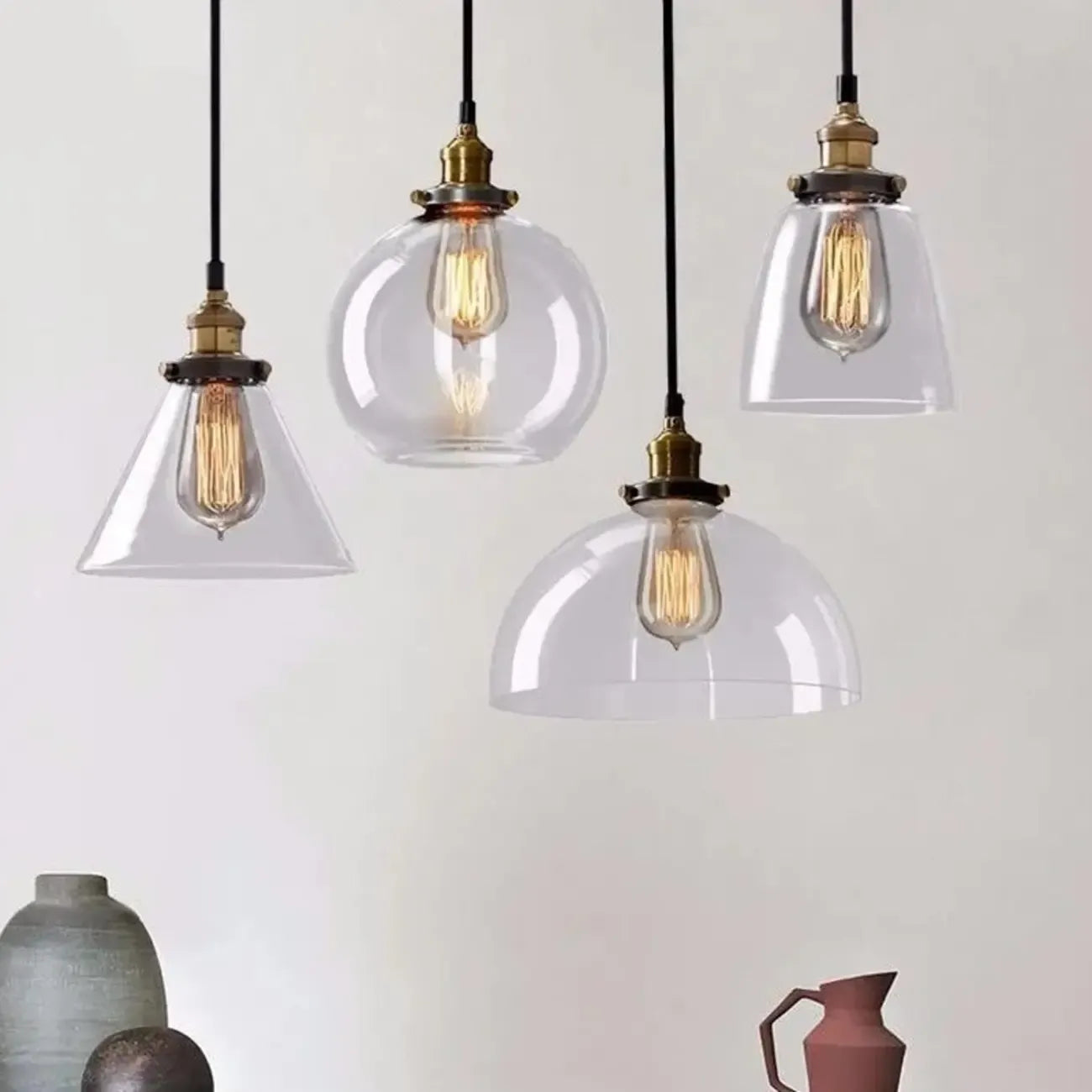 Old School Hardwired Globe/Barrel/Warehouse Clear Glass Pendant for Indoor with Grey/Translucent/Amber Vitreous Shade