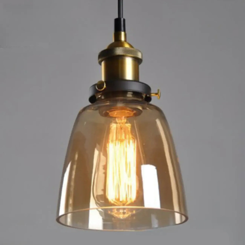Old School Hardwired Globe/Barrel/Warehouse Clear Glass Pendant for Indoor with Grey/Translucent/Amber Vitreous Shade