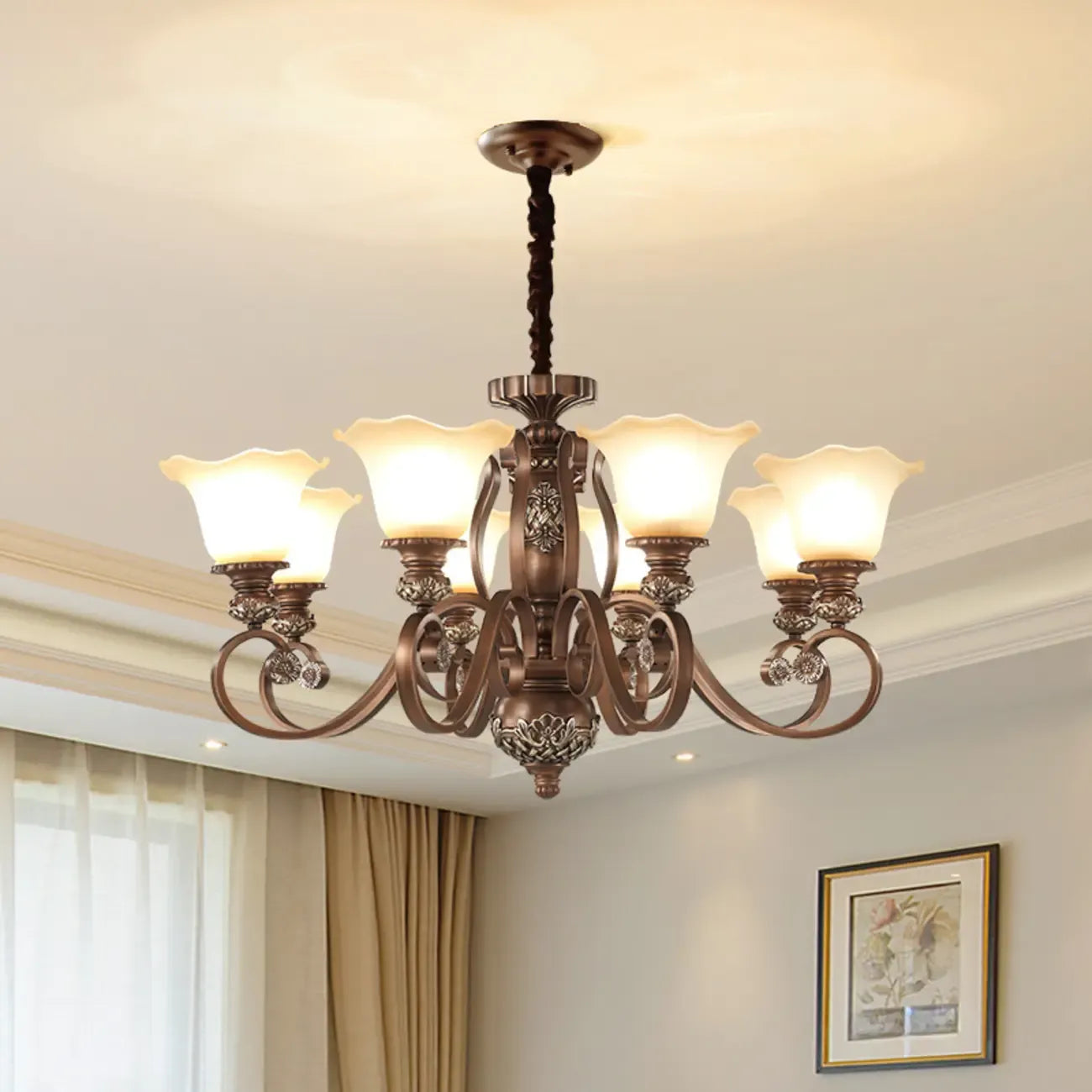 Indoor Vintage Frosted Flower Bell WIte Glass Shape Chandelier