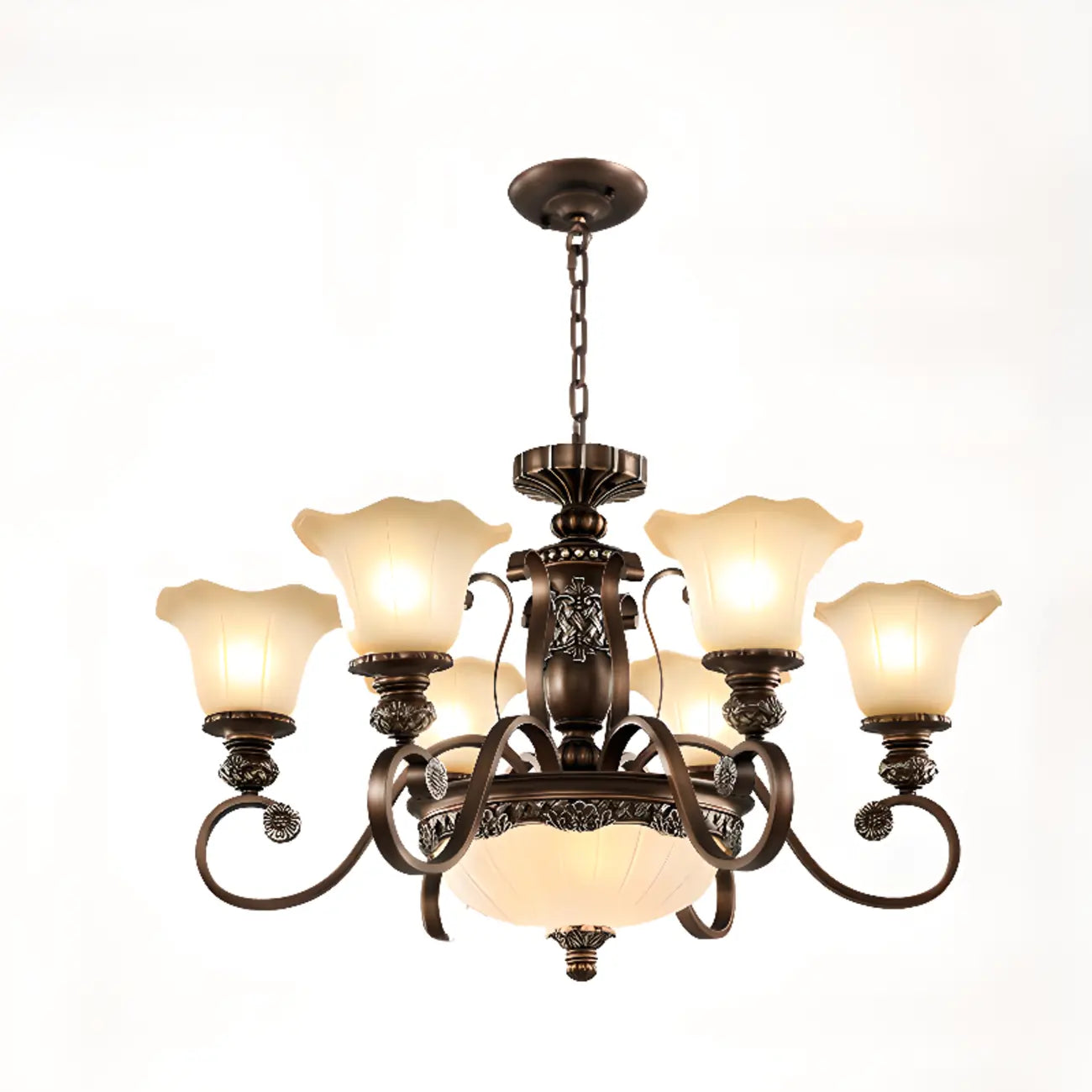 Indoor Vintage Frosted Flower Bell WIte Glass Shape Chandelier