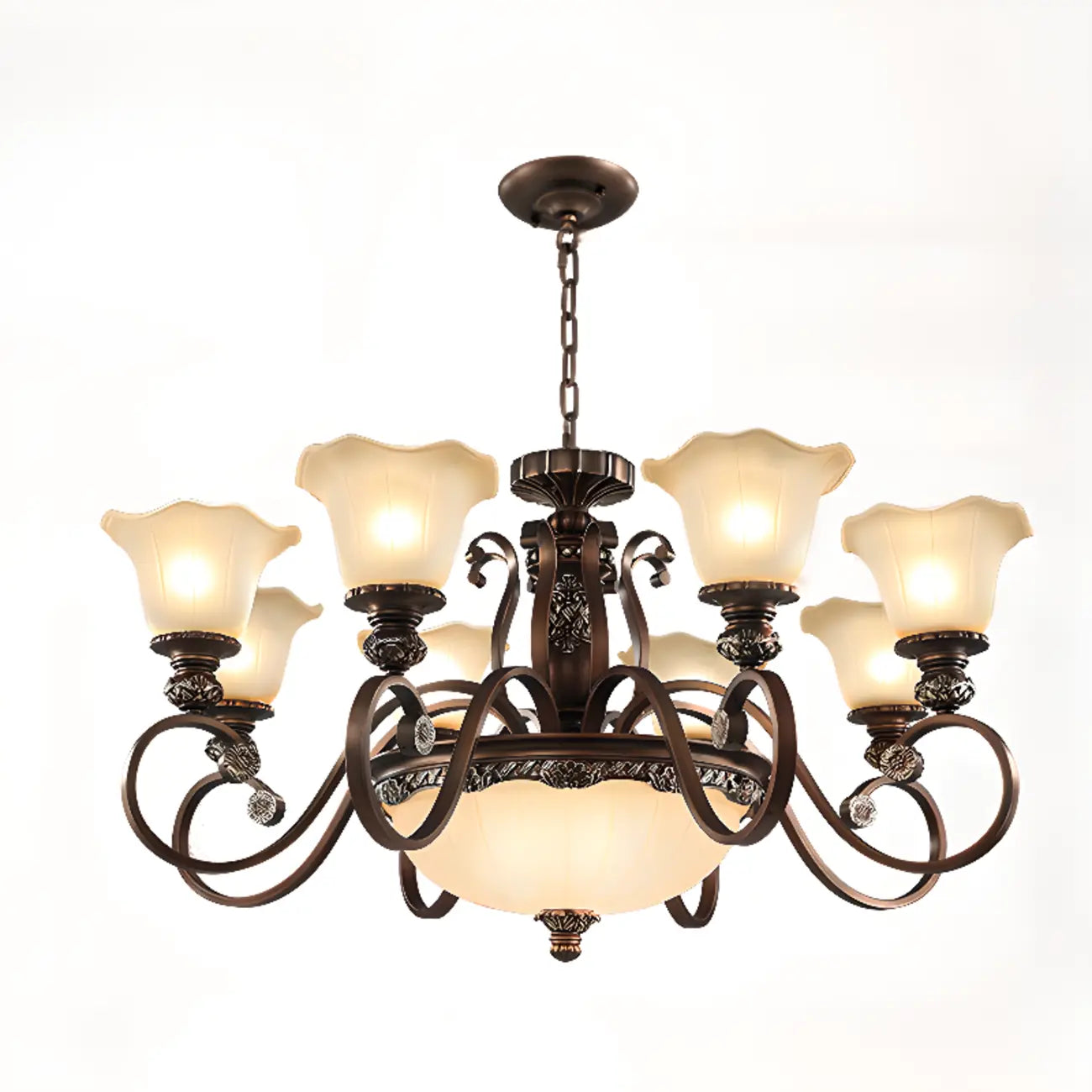 Indoor Vintage Frosted Flower Bell WIte Glass Shape Chandelier