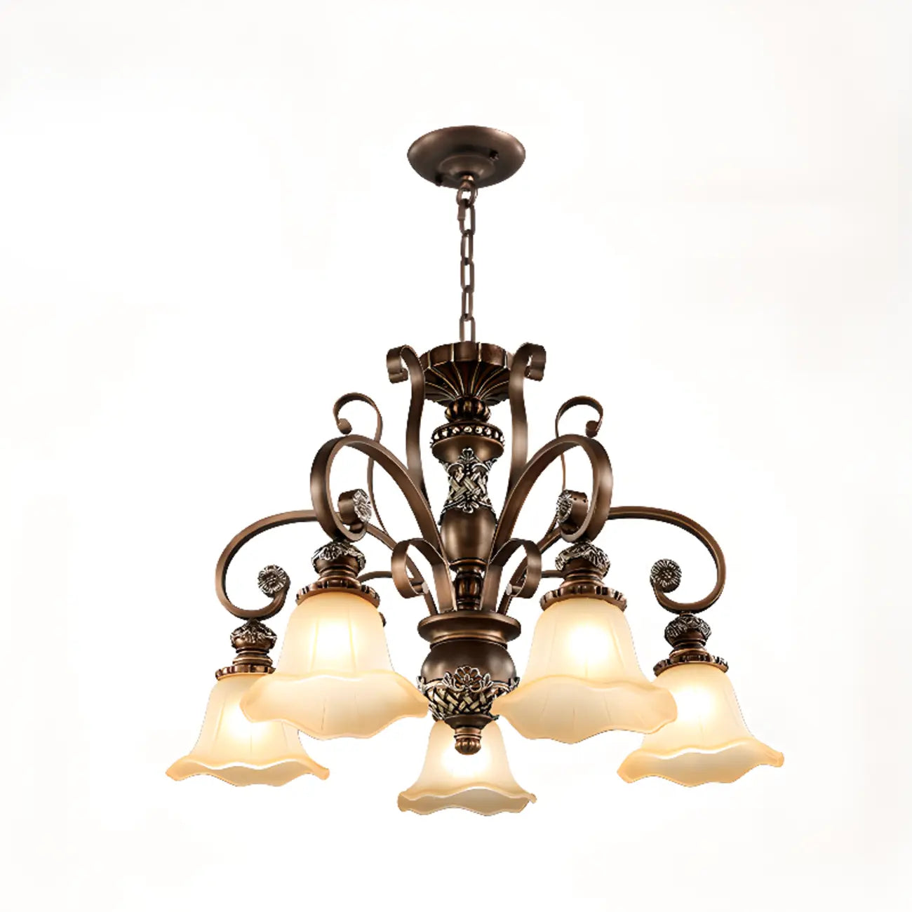 Indoor Vintage Frosted Flower Bell WIte Glass Shape Chandelier