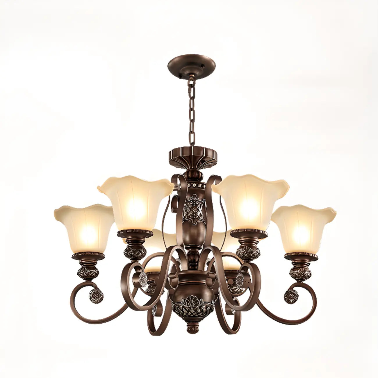 Indoor Vintage Frosted Flower Bell WIte Glass Shape Chandelier
