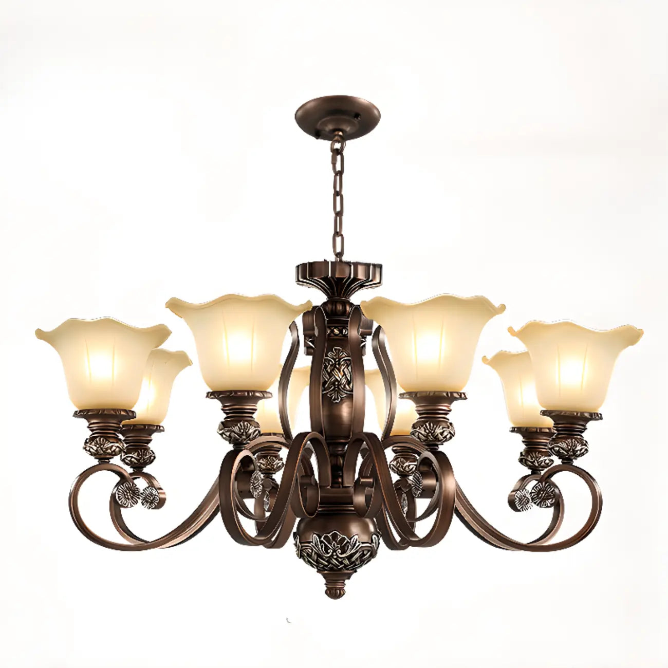 Indoor Vintage Frosted Flower Bell WIte Glass Shape Chandelier