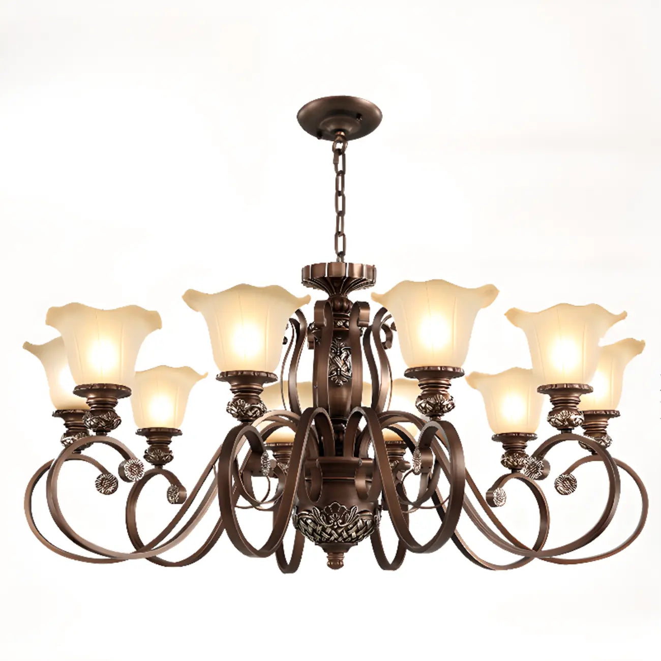 Indoor Vintage Frosted Flower Bell WIte Glass Shape Chandelier
