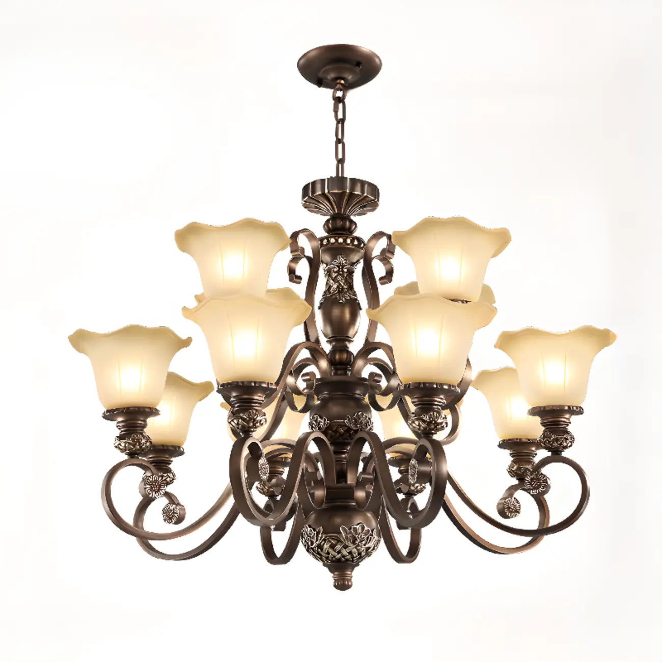 Indoor Vintage Frosted Flower Bell WIte Glass Shape Chandelier