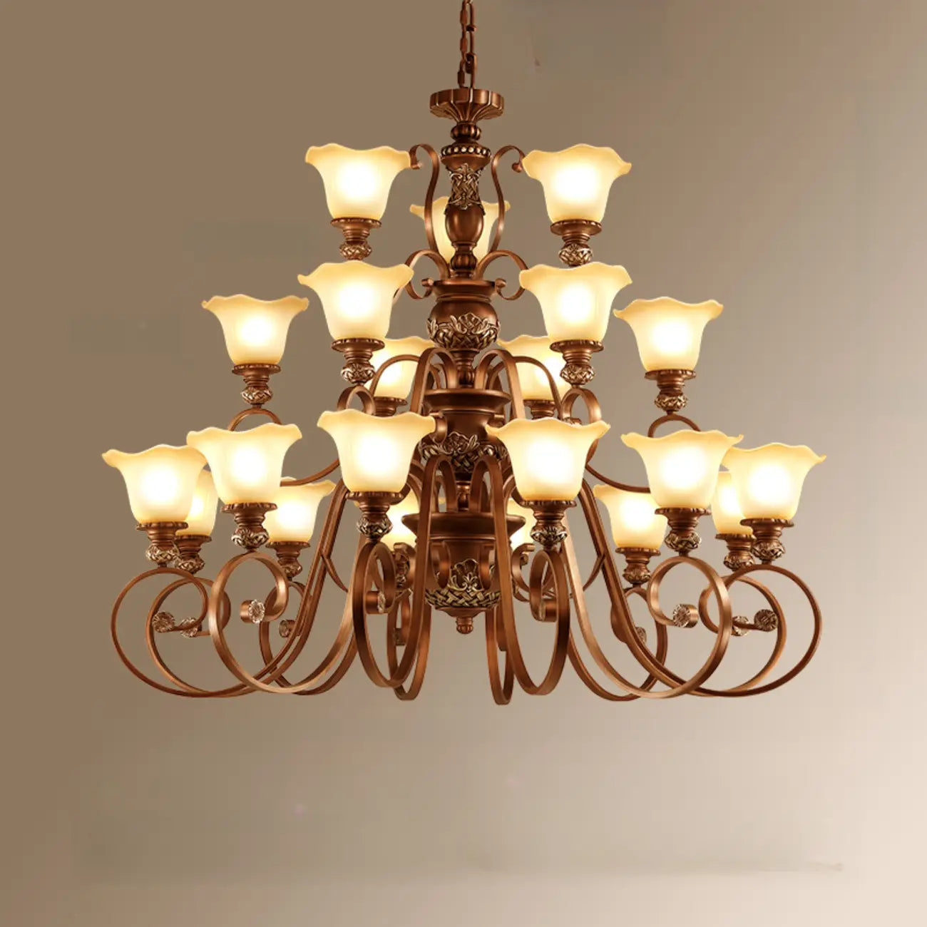 Indoor Vintage Frosted Flower Bell WIte Glass Shape Chandelier