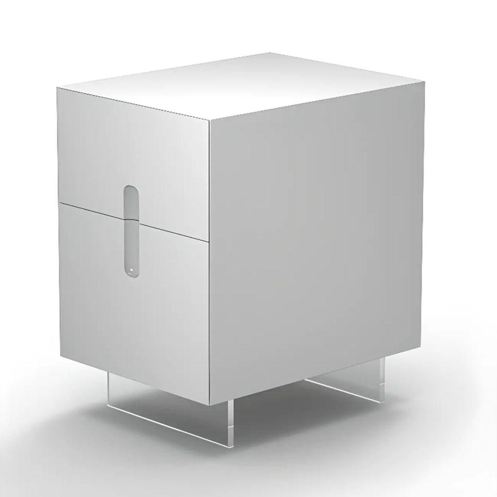 Modern White Wood Clear Base 2-Drawer Nightstand