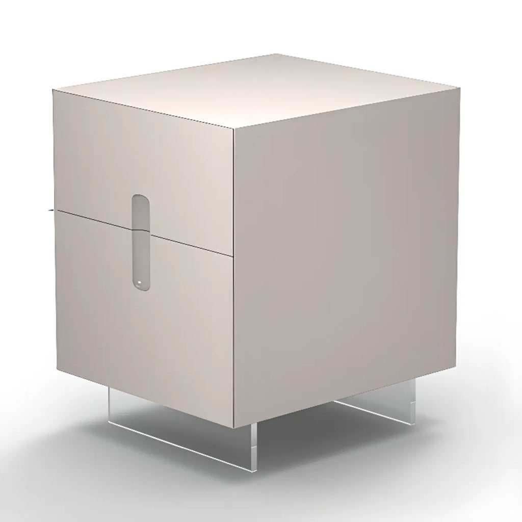 Modern White Wood Clear Base 2-Drawer Nightstand