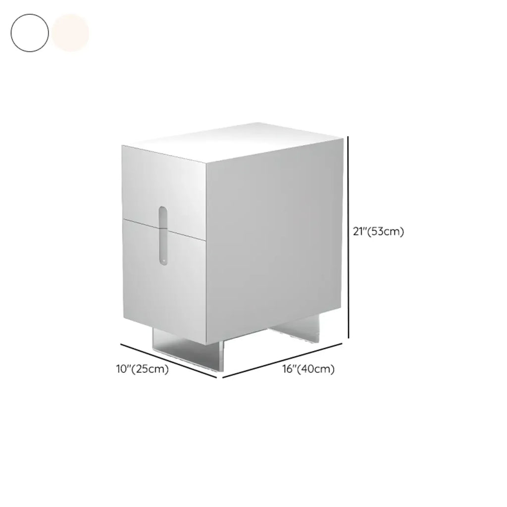 Modern White Wood Clear Base 2-Drawer Nightstand