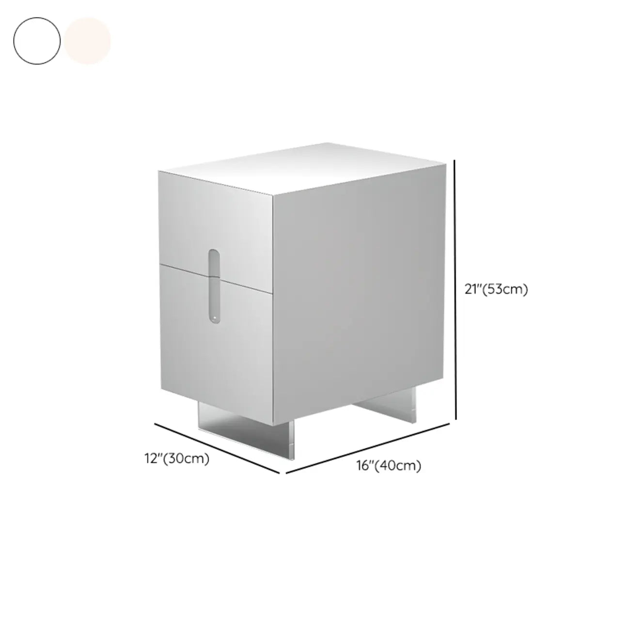 Modern White Wood Clear Base 2-Drawer Nightstand