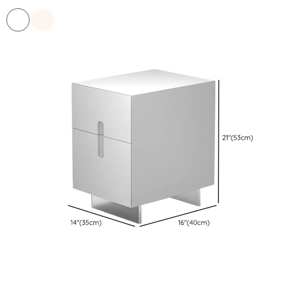 Modern White Wood Clear Base 2-Drawer Nightstand