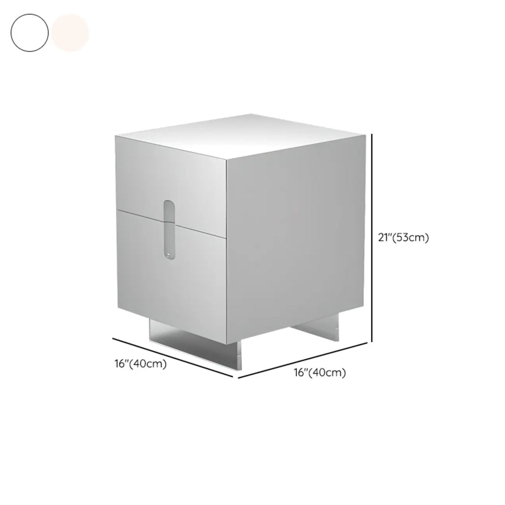 Modern White Wood Clear Base 2-Drawer Nightstand