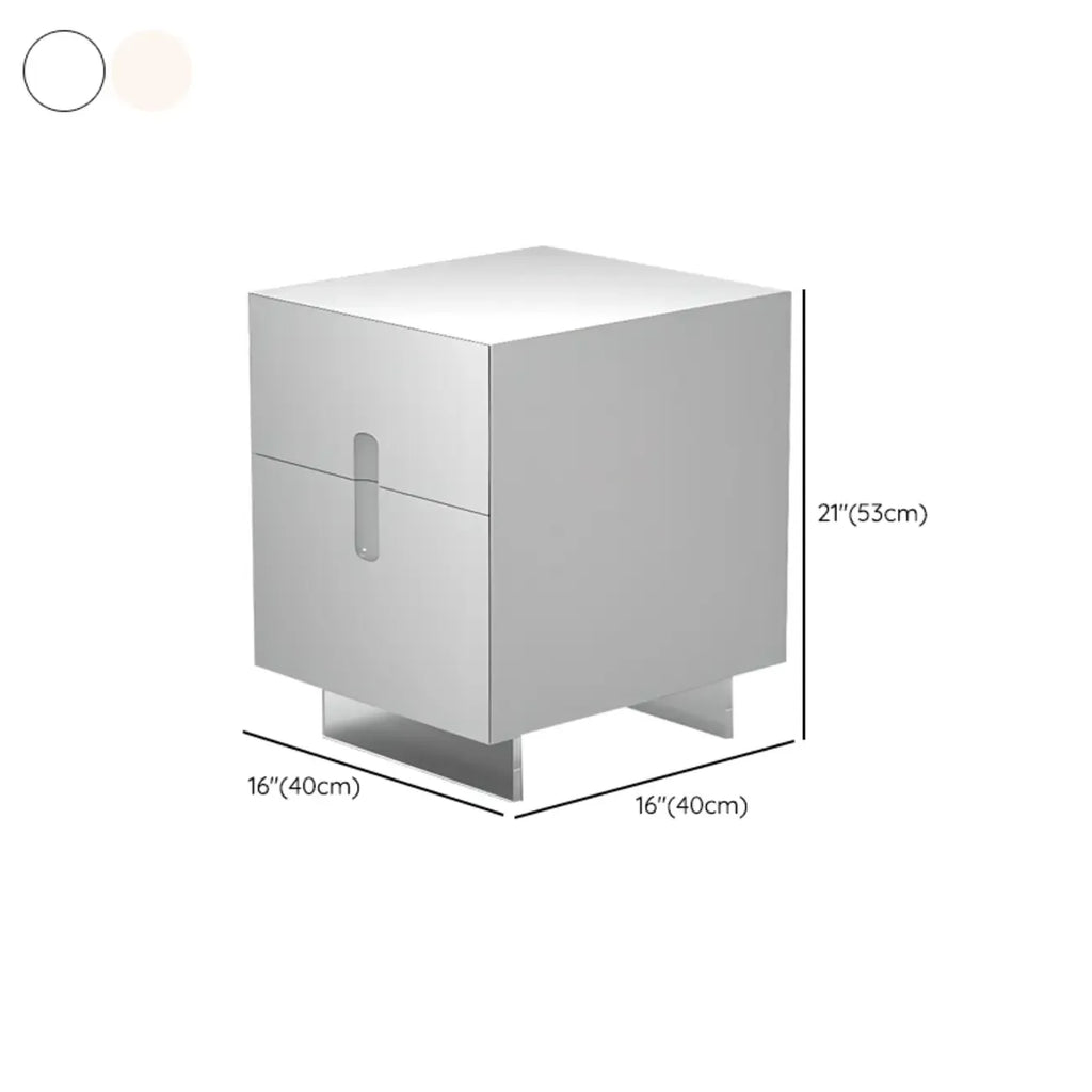Modern White Wood Clear Base 2-Drawer Nightstand