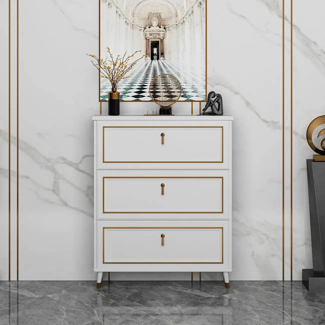 Grey Wooden Drop Front Shoe Cabinet with Adjustable Shelves