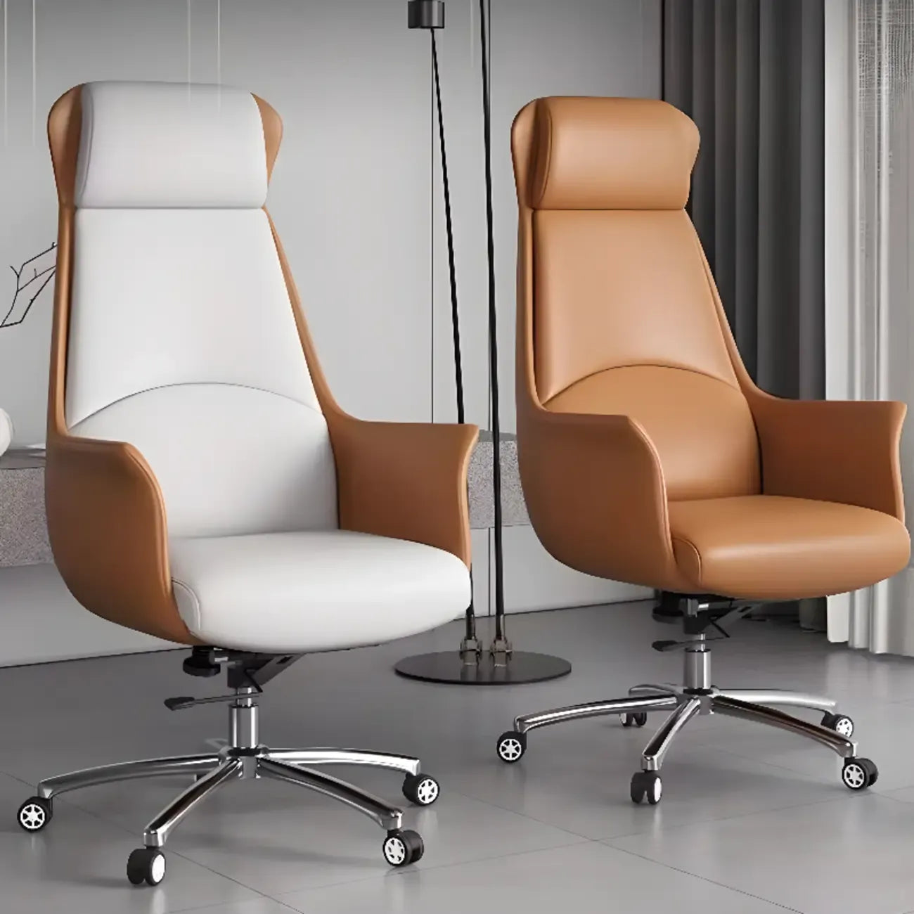 Modern White Orange Leather Ergonomic Executive Office Chair