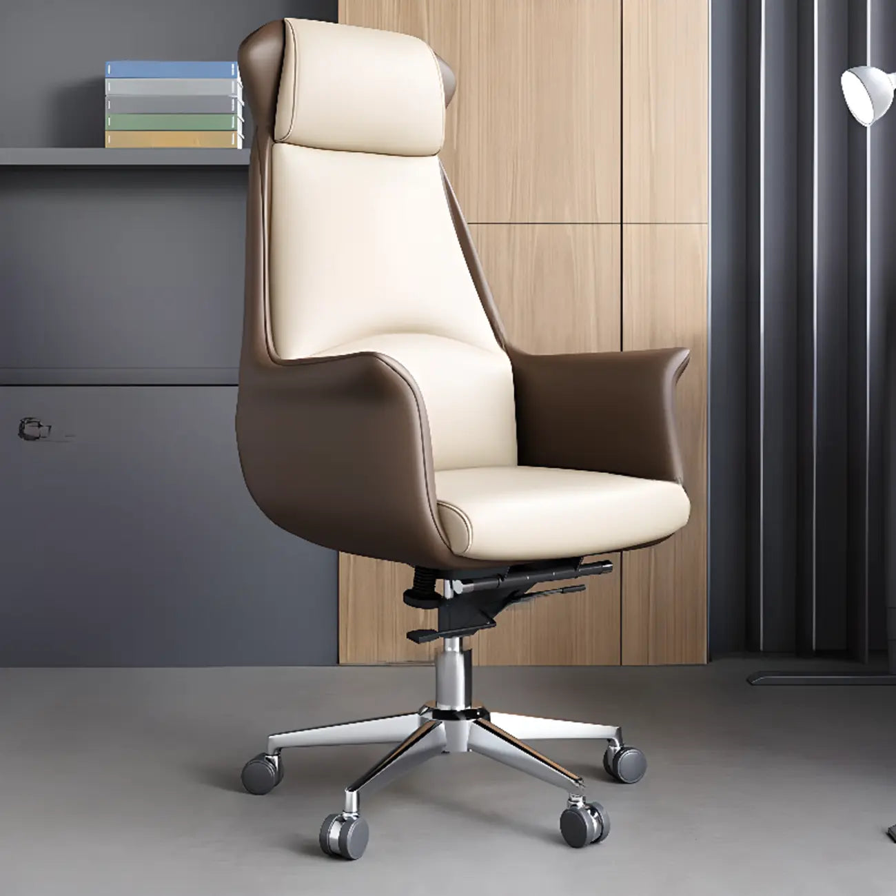 Modern White Orange Leather Ergonomic Executive Office Chair