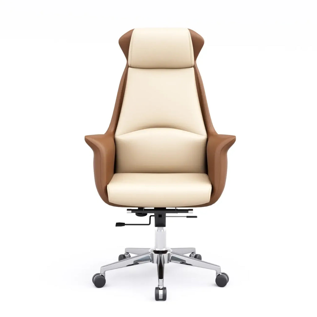 Modern White Orange Leather Ergonomic Executive Office Chair