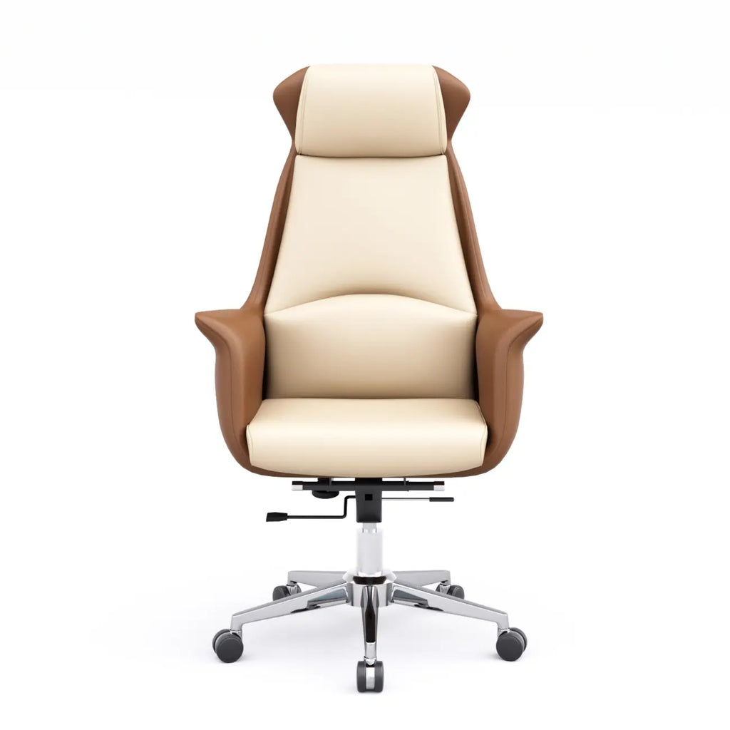 Modern White Orange Leather Ergonomic Executive Office Chair