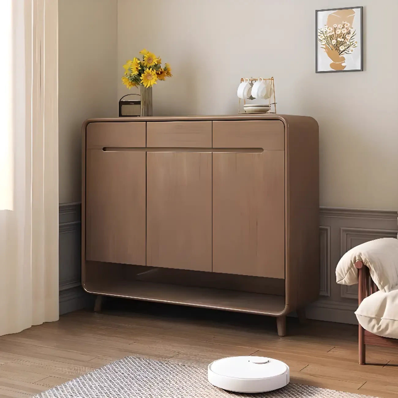 Modern Solid Wood Shoe Cabinet with Storage