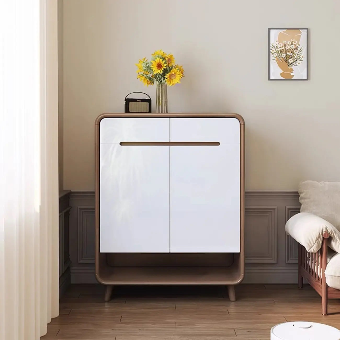 Modern Solid Wood Shoe Cabinet with Storage