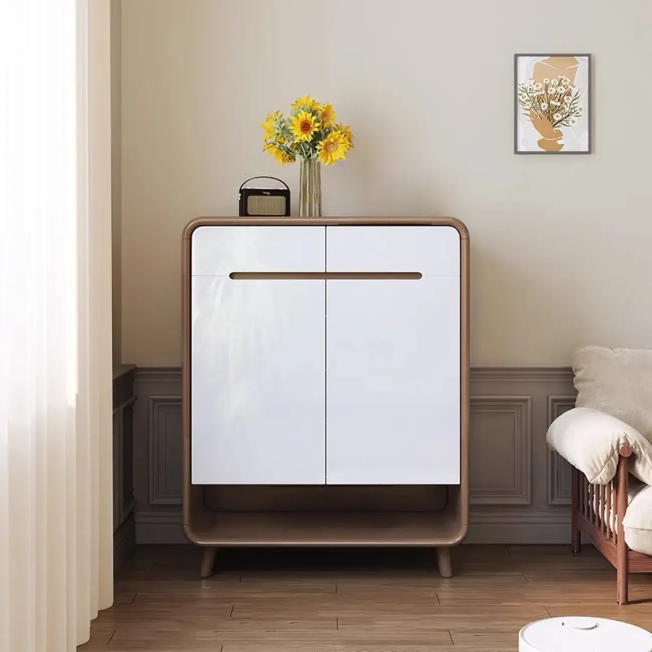 Modern Solid Wood Shoe Cabinet with Storage