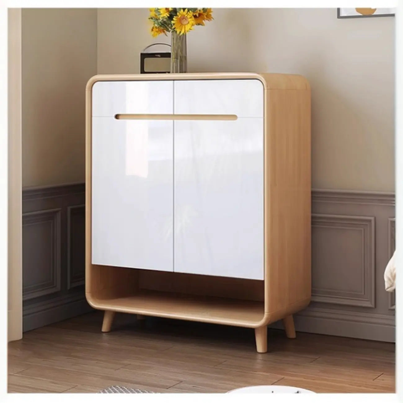 Modern Solid Wood Shoe Cabinet with Storage