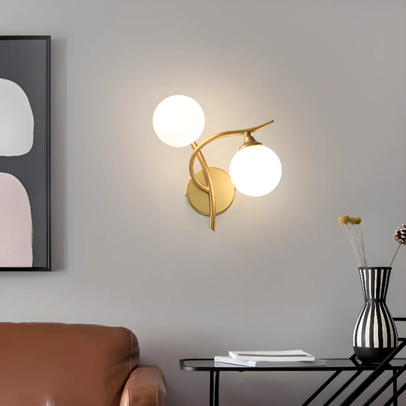 Modern 2-Light Wall Sconce with Dual Globe for Living Room
