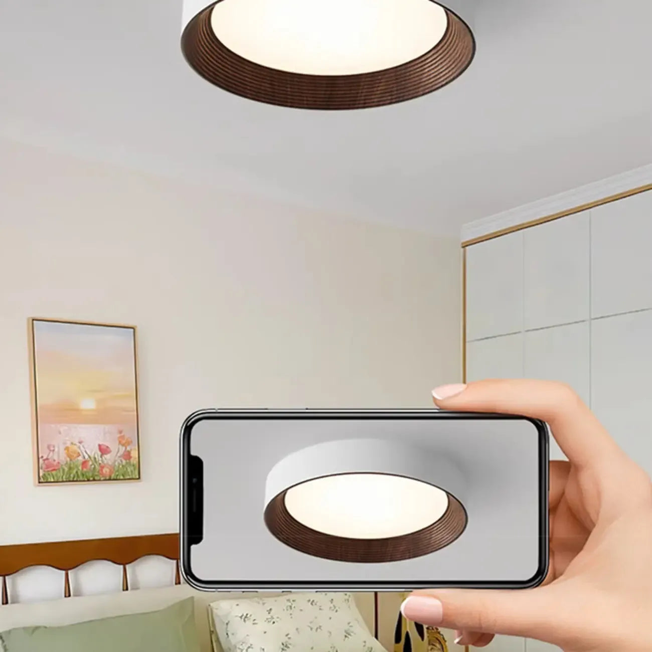 Walnut Round Flush Mount Ceiling Light