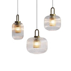 Gold Metal Ribbed Clear Glass Kitchen Pendant Light
