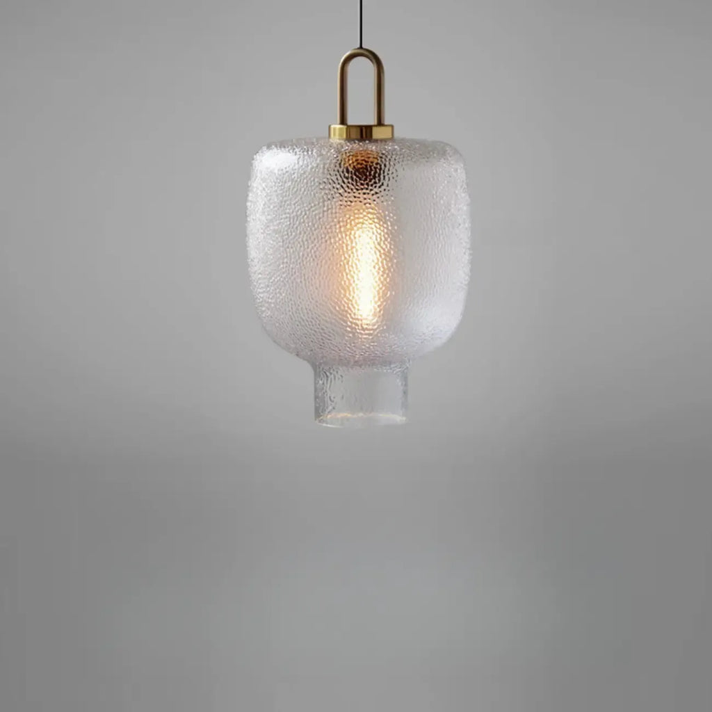 Gold Metal Ribbed Clear Glass Kitchen Pendant Light