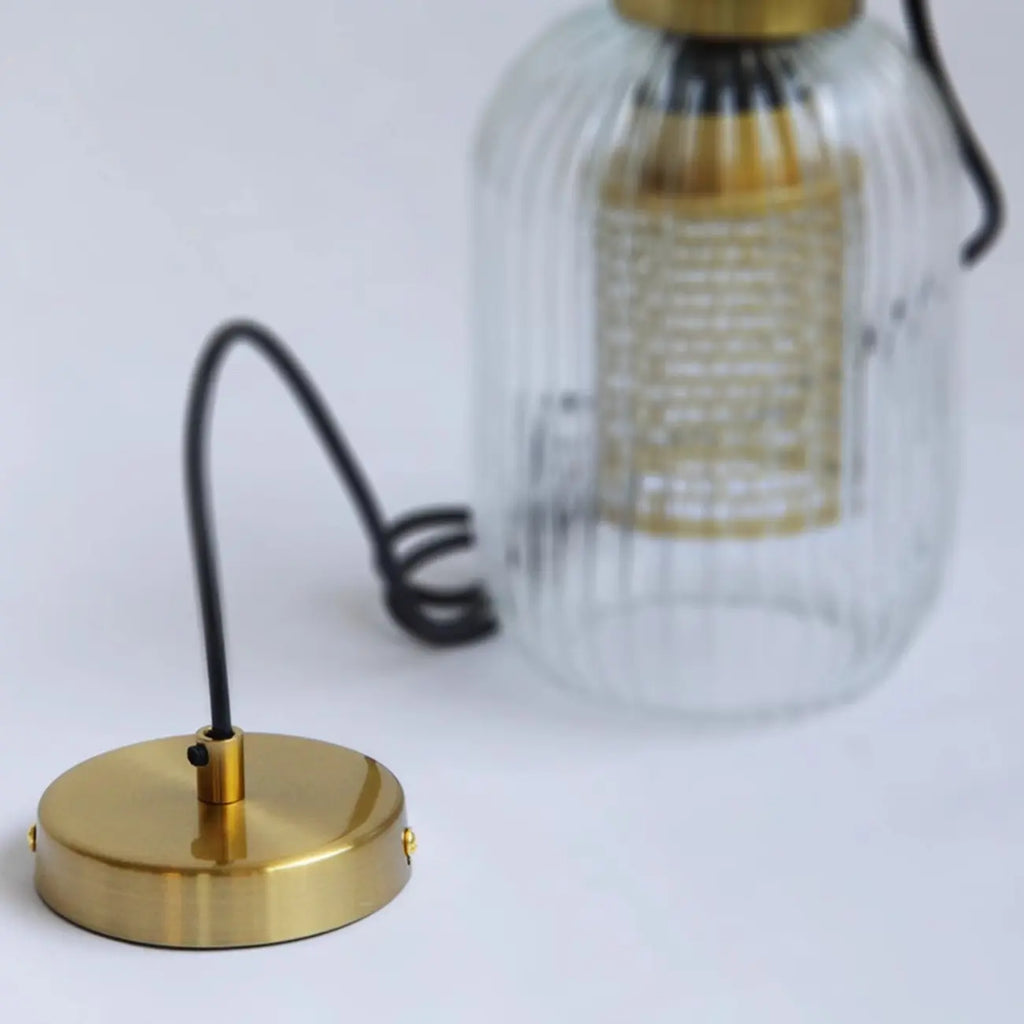 Gold Metal Ribbed Clear Glass Kitchen Pendant Light