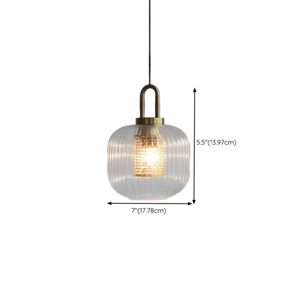 Gold Metal Ribbed Clear Glass Kitchen Pendant Light