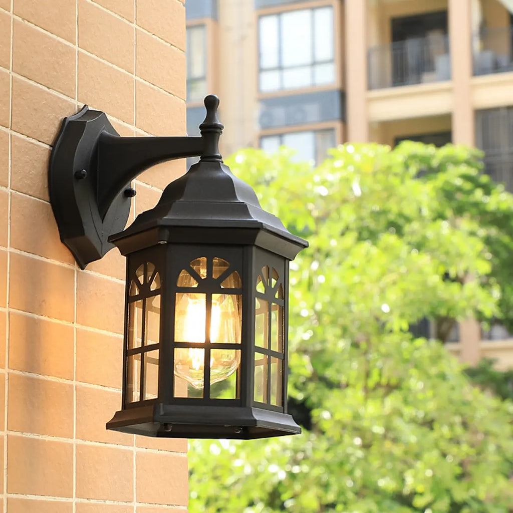 Modern Metal Lantern Glass Shade LED Outdoor Wall Light