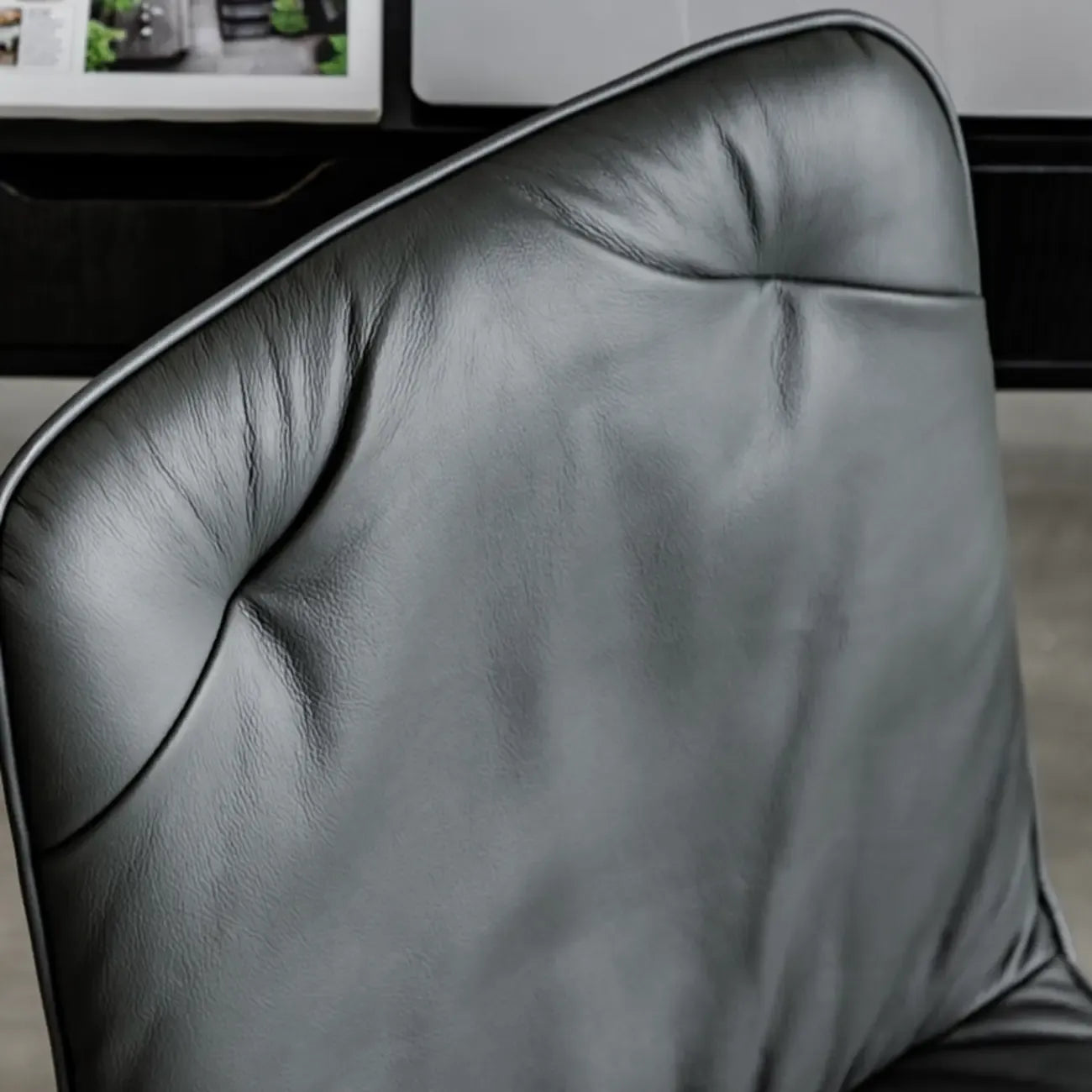 Elegant Grey Leather Metal Swivel Office Chair with Casters
